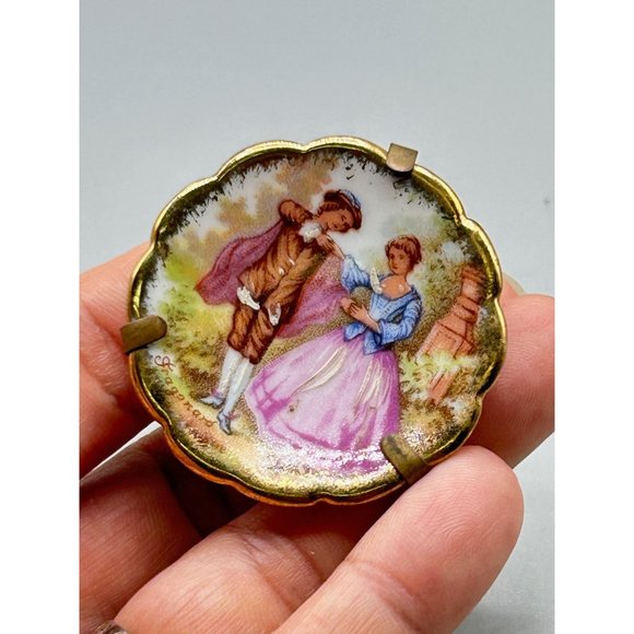 Vintage Decorative Limoges Miniature Plate Dish with Stand Holder Romantic Scene - Picture 5 of 6